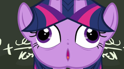 Size: 656x368 | Tagged: safe, edit, edited screencap, screencap, twilight sparkle, alicorn, pony, g4, my little pony best gift ever, chalkboard, crazy face, derp, discovery family logo, faic, female, invisible stallion, nightmare fuel, open mouth, pudding face, solo, twilight sparkle (alicorn), twilight sparkle is best facemaker, unitinu, wat