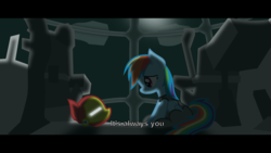 Size: 3543x1993 | Tagged: safe, artist:zylgchs, derpibooru exclusive, rainbow dash, pony, g4, avengers, avengers: endgame, caption, clothes, female, iron man, marvel cinematic universe, ponified, sad, sitting, solo, space, spaceship, spoilers for another series, that was fast, vector