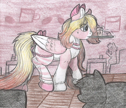 Size: 826x711 | Tagged: safe, artist:69beas, oc, oc only, pegasus, pony, clothes, cute, fluffy, socks, solo, striped socks, traditional art