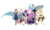 Size: 1155x691 | Tagged: safe, artist:penrosa, applejack, fluttershy, pinkie pie, rainbow dash, rarity, twilight sparkle, alicorn, draconequus, earth pony, pegasus, unicorn, anthro, unguligrade anthro, fanfic:my little pony: the unexpected future, g4, amputee, armpits, artificial wings, augmented, draconequified, eye scar, female, flutterequus, hook, hook hand, leonine tail, magic, mane six, mechanical wing, missing eye, missing hand, missing limb, prosthetic limb, prosthetic wing, prosthetics, scar, size difference, species swap, stump (limb), twilight sparkle (alicorn), wings