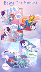 Size: 1080x1920 | Tagged: safe, artist:olivecow, fleetfoot, rainbow dash, soarin', spitfire, pegasus, pony, g4, blushing, brutal honesty, butt, casket, clothes, coffin, comic, dead, death, female, firebutt, funeral, implied lesbian, implied murder, male, old cutie mark, plot, ship:soarinfire, shipping, straight, too dumb to live, uniform, wing hands, wonderbolts uniform, 👌