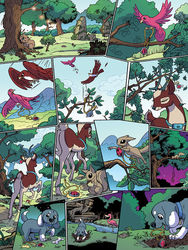 Size: 768x1024 | Tagged: safe, artist:pencils, idw, beaver, bird, deer, dog, hawk, squirrel, g4, spoiler:comic, spoiler:comic73, animamulet, best deer, butt, comic, jewelry, no pony, pendant, plot, preview, puppy, unnamed character, unnamed deer
