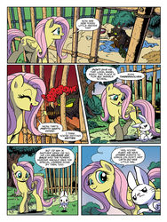 Size: 768x1024 | Tagged: safe, artist:pencils, idw, angel bunny, fluttershy, pegasus, pony, rabbit, timber wolf, g4, spoiler:comic, spoiler:comic73, bone, preview