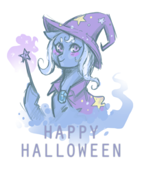 Size: 2480x2995 | Tagged: safe, artist:mscootaloo, trixie, pony, unicorn, g4, blushing, female, halloween, high res, holiday, sketch, smiling, solo, wand
