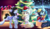 Size: 5679x3306 | Tagged: safe, artist:airiniblock, oc, oc only, oc:aida, oc:andromeda galaktika, oc:mitzy, bat pony, pony, rcf community, absurd resolution, bat pony oc, box, chest fluff, christmas, christmas tree, commission, ear fluff, female, fireplace, hat, holiday, mare, pony in a box, present, santa hat, smiling, snow, snowfall, tree, window