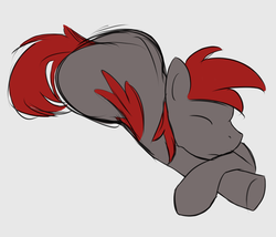 Size: 700x600 | Tagged: artist needed, safe, oc, oc:crimson wings, pony, fallout equestria, fallout equestria: broken bonds, eyes closed, fanfic art, gray background, male, simple background, sleeping, stallion