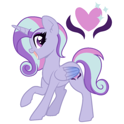 Size: 900x900 | Tagged: safe, artist:palerose522, oc, oc only, oc:princess glowing heart, alicorn, pony, alicorn oc, colored wings, eyeshadow, female, magical lesbian spawn, makeup, mare, multicolored wings, next generation, offspring, open mouth, parent:princess cadance, parent:trixie, parents:tridance, raised hoof, simple background, solo, transparent background