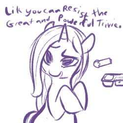 Size: 500x500 | Tagged: safe, anonymous artist, trixie, pony, unicorn, g4, crackers, female, food, lunchable, peanut butter, peanut butter crackers, sketch, solo