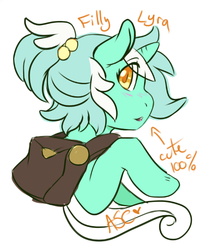 Size: 505x597 | Tagged: safe, artist:mlpfwb, lyra heartstrings, pony, unicorn, g4, bag, blushing, bust, colored pupils, female, hairband, looking at you, mare, profile, simple background, solo, transparent background