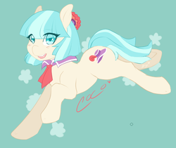 Size: 998x842 | Tagged: safe, artist:mlpfwb, coco pommel, earth pony, pony, g4, blushing, female, green background, mare, open mouth, simple background, solo