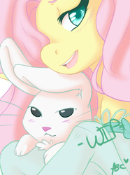 Size: 619x831 | Tagged: safe, artist:mlpfwb, angel bunny, fluttershy, pegasus, pony, g4, blushing, clothes, colored pupils, cute, duo, female, frilly socks, looking at you, mare, open mouth, shyabetes, smiling, socks, wip