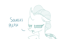 Size: 1186x744 | Tagged: safe, artist:sintakhra, ocellus, changedling, changeling, tumblr:studentsix, g4, bust, citation needed, female, ocellus is not amused, reaction image, simple background, solo, suspicious, unamused, unconvinced, white background