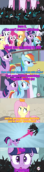 Size: 640x2508 | Tagged: safe, edit, edited screencap, screencap, applejack, fluttershy, pinkie pie, rainbow dash, rarity, twilight sparkle, changeling, earth pony, pegasus, pony, unicorn, a canterlot wedding, g4, comic, dragon ball, dragonball z abridged, eyeroll, implied starlight glimmer, kami (dbz), mane six, nail (dragon ball), piccolo (dragon ball), screencap comic, text, the return of coolers revenge, unicorn twilight