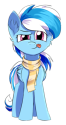 Size: 450x850 | Tagged: safe, artist:ravistdash, derpibooru exclusive, oc, oc only, oc:ravist, pegasus, pony, 2019 community collab, derpibooru community collaboration, clothes, cute, looking at you, scarf, simple background, smiling, smirk, solo, standing, tongue out, transparent background