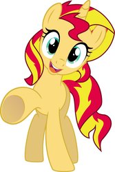 Size: 2739x4096 | Tagged: safe, artist:light262, sunset shimmer, pony, unicorn, g4, cute, female, happy, looking at you, mare, open mouth, raised hoof, shimmerbetes, simple background, smiling, solo, underhoof, vector, white background