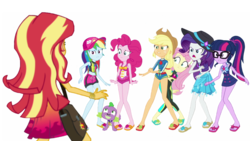 Size: 2731x1536 | Tagged: safe, edit, edited screencap, editor:lonely fanboy48, screencap, applejack, fluttershy, pinkie pie, rainbow dash, rarity, sci-twi, spike, spike the regular dog, sunset shimmer, twilight sparkle, dog, equestria girls, equestria girls specials, g4, my little pony equestria girls: better together, my little pony equestria girls: forgotten friendship, adorkable, angry, argument, background removed, cap, clothes, cute, discussion in the comments, dork, feet, female, flip-flops, geode of empathy, geode of fauna, geode of shielding, geode of sugar bombs, geode of super speed, geode of super strength, geode of telekinesis, glasses, hat, humane five, humane seven, humane six, magical geodes, meme, midriff, not a vector, one-piece swimsuit, pinkie pie swimsuit, sandals, sandals only, sarong, simple background, sleeveless, sun hat, swimsuit, transparent background, waifu thief, wetsuit