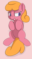 Size: 524x950 | Tagged: safe, artist:treekickerdraws, oc, oc only, oc:silla syben, earth pony, pony, female, lying down, mare, simple background, smiling, solo, tongue out
