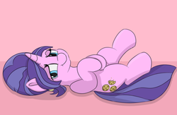 Size: 900x587 | Tagged: safe, artist:treekickerdraws, cookie crumbles, pony, unicorn, g4, :t, female, lidded eyes, looking at you, lying down, mare, smiling, solo