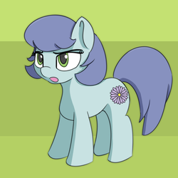 Size: 700x700 | Tagged: safe, artist:treekickerdraws, oc, oc only, oc:missy caleen, earth pony, pony, abstract background, female, lidded eyes, mare, open mouth, solo