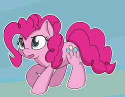 Size: 675x525 | Tagged: safe, artist:treekickerdraws, pinkie pie, earth pony, pony, g4, abstract background, female, mare, open mouth, solo