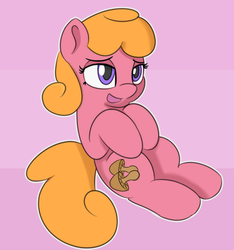 Size: 700x748 | Tagged: safe, artist:treekickerdraws, oc, oc only, oc:silla syben, earth pony, pony, abstract background, female, lidded eyes, mare, open mouth, sitting, smiling, solo