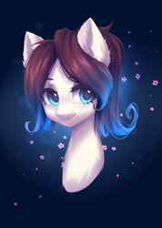 Size: 1223x1716 | Tagged: safe, artist:hikerumin, oc, oc only, oc:ice energy, pony, bust, commission, femboy, looking at you, male, portrait, smiling, solo