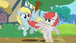 Size: 4224x2397 | Tagged: safe, artist:tsabak, oc, oc only, oc:dynamo sparks, unnamed oc, pegasus, pony, biting, female, mare, tail bite