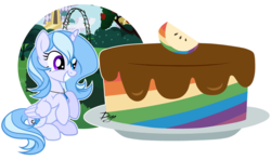 Size: 3026x1791 | Tagged: safe, artist:dianamur, oc, oc only, oc:rika diane, alicorn, pony, cake, female, food, mare, solo, zap apple cake