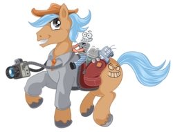 Size: 1574x1200 | Tagged: safe, artist:wangkingfun, oc, oc only, oc:wangkingfun, earth pony, pony, 2019 community collab, derpibooru community collaboration, bag, camera, doll, hat, male, simple background, smiley face, solo, toy, transparent background