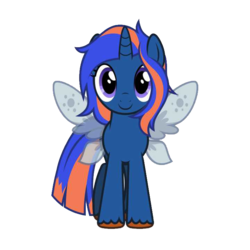 Size: 720x720 | Tagged: safe, oc, oc only, flutter pony, pony, 2019 community collab, derpibooru community collaboration, female, front view, full body, horn, mare, purple eyes, show accurate, simple background, smiling, solo, spread wings, tail, transparent background, two toned mane, two toned tail, unshorn fetlocks, wings