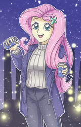 Size: 1853x2897 | Tagged: safe, artist:sumin6301, fluttershy, equestria girls, g4, clothes, coat, cute, female, looking at you, pants, shyabetes, solo, sweater, turtleneck