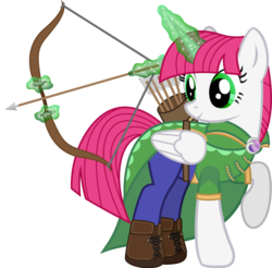 Size: 2265x2229 | Tagged: safe, artist:andrevus, oc, oc only, alicorn, pony, alicorn oc, archer, boots, bow (weapon), cape, clothes, high res, pants, quiver, shoes, simple background, solo, transparent background, vest