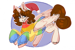 Size: 700x472 | Tagged: safe, artist:tinywinny, oc, oc only, oc:faerie, alicorn, pony, alicorn oc, butt freckles, christmas, clothes, ear piercing, earring, female, freckles, hat, holiday, jewelry, jumper, piercing, santa hat, solo, sweater