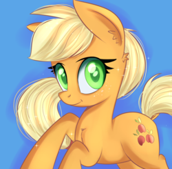 Size: 1186x1164 | Tagged: safe, artist:brok-enwings, applejack, earth pony, pony, g4, female, hatless, looking at you, mare, missing accessory, solo