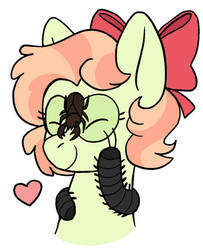 Size: 1024x1263 | Tagged: safe, artist:sandwichbuns, oc, oc only, oc:ladybird, beetle, insect, millipede, pegasus, pony, stag beetle, bow, creepy crawlies, female, hair bow, magical lesbian spawn, mare, offspring, parent:fluttershy, parent:rainbow dash, parents:flutterdash, scarab, simple background, solo, white background