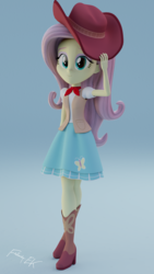 Size: 1080x1920 | Tagged: safe, artist:efk-san, fluttershy, equestria girls, equestria girls specials, five to nine, g4, my little pony equestria girls: better together, my little pony equestria girls: dance magic, 3d, adorable face, beautiful, blender, blouse, boots, clothes, cowboy boots, cowboy hat, cowgirl, cowgirl outfit, crossed legs, cute, female, hat, high heel boots, shoes, shyabetes, skirt, smiling, solo, stetson, vest, woman
