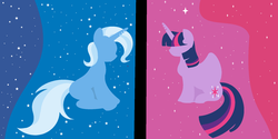 Size: 1962x982 | Tagged: safe, artist:ementy344shiney45, trixie, twilight sparkle, alicorn, pony, g4, female, lesbian, ship:twixie, shipping, twilight sparkle (alicorn), wallpaper