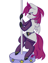 Size: 659x872 | Tagged: artist needed, safe, oc, oc only, oc:grey sky, pegasus, pony, semi-anthro, arm hooves, clothes, goggles, male, panties, pole dancing, solo, stripper pole, striptease, underwear