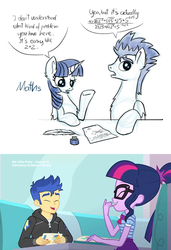 Size: 624x914 | Tagged: safe, artist:nightpaint12, edit, screencap, flash sentry, sci-twi, twilight sparkle, equestria girls, g4, my little pony equestria girls: better together, pinkie pie: snack psychic, called it, cropped, geode of telekinesis, hilarious in hindsight, just friends, magical geodes, math