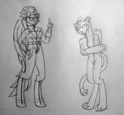 Size: 1024x948 | Tagged: safe, artist:supra80, rainbow dash, spitfire, anthro, unguligrade anthro, g4, boots, boots on hooves, breasts, clothes, costume, gloves, kigurumi, pajamas, pencil drawing, shoes, traditional art, uniform, wonderbolts uniform, zipper