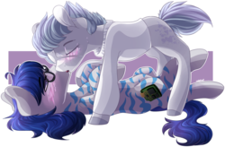 Size: 2996x1970 | Tagged: safe, artist:baldmoose, oc, oc only, oc:circuits board, oc:yadernoy zharkova, pony, zebra, blushing, clothes, cute, eyepatch, eyes closed, female, french kiss, glasses, heart, kissing, male, mare, mare on stallion, stallion, sweater, zebra oc