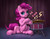 Size: 1396x1101 | Tagged: safe, artist:xbi, pinkie pie, earth pony, pony, baby cakes, g4, ba dum tss, cymbals, drum kit, drums, female, hoof hold, looking at you, mare, musical instrument, rimshot, scene interpretation, sitting, solo