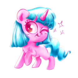 Size: 1024x1022 | Tagged: safe, artist:pinkablue, pony, unicorn, blushing, female, filly, one eye closed, smiling, solo, wink