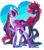 Size: 600x680 | Tagged: safe, artist:creeate97, tempest shadow, twilight sparkle, alicorn, classical unicorn, pony, unicorn, g4, my little pony: the movie, abstract background, alternate design, broken horn, cloven hooves, colored hooves, cutie mark, duo, duo female, eye scar, female, heart, heart background, horn, leonine tail, lesbian, looking at each other, looking back, mare, raised hoof, scar, ship:tempestlight, shipping, simple background, transparent background, twilight sparkle (alicorn), unshorn fetlocks, wings