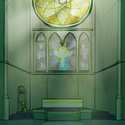 Size: 800x800 | Tagged: safe, artist:captainhoers, princess celestia, oc, oc only, oc:atom smasher, cyborg, pegasus, pony, the sunjackers, g4, canterlot, celestia worship, church, cyberpunk, female, mare, new canterlot