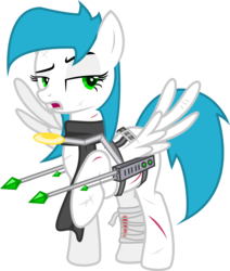 Size: 3834x4524 | Tagged: safe, artist:zylgchs, oc, oc only, oc:cynosura, pony, bandage, battle saddle, clothes, injured, raised hoof, scar, scarf, simple background, solo, transparent background, vector