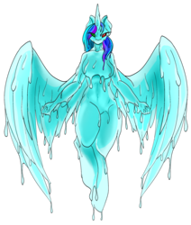 Size: 2124x2500 | Tagged: safe, artist:vinyl darkscratch, oc, oc only, oc:vinyl darkscratch, alicorn, cyborg, goo pony, original species, anthro, alicorn oc, gooborg, high res, looking at you, royalty, simple background, solo, transparent background, wings