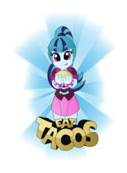 Size: 2192x3000 | Tagged: safe, artist:doctor-g, sonata dusk, equestria girls, clothes, cute, female, food, licking, licking lips, looking at you, simple background, smiling, solo, sonatabetes, sonataco, taco, that girl sure loves tacos, tongue out, transparent background