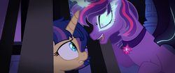 Size: 1362x571 | Tagged: safe, artist:darlyjay, twilight sparkle, oc, oc:startail sentry, alicorn, pony, equestria girls, g4, my little pony: the movie, corrupted, female, fulfill your destiny, midnight sparkle, mother and daughter, offspring, open up your eyes, parent:flash sentry, parent:twilight sparkle, parents:flashlight, princess midnight, twilight sparkle (alicorn)