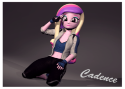 Size: 1512x1080 | Tagged: safe, artist:razethebeast, dean cadance, princess cadance, equestria girls, g4, 3d, autograph, belly button, cassie cage, clothes, female, looking at you, midriff, mortal kombat, mortal kombat x, shoes, smiling, sneakers, solo, source filmmaker, sports bra